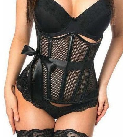 Top Drawer Fishnet & Faux Leather Steel Boned Underbust Corset