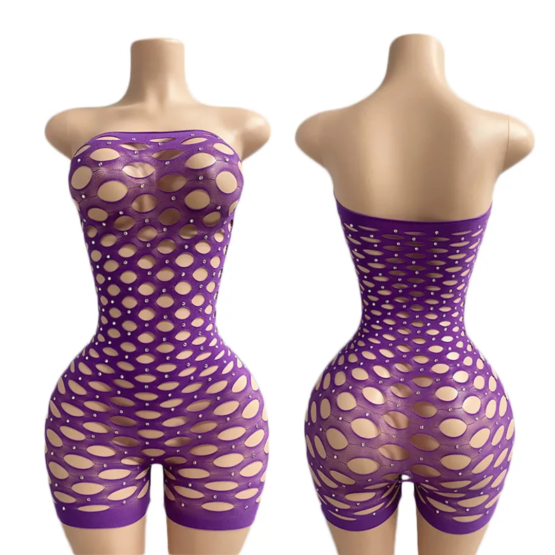 Hot Nights- After Midnight Rhinestone 1pc Short Bodysuit