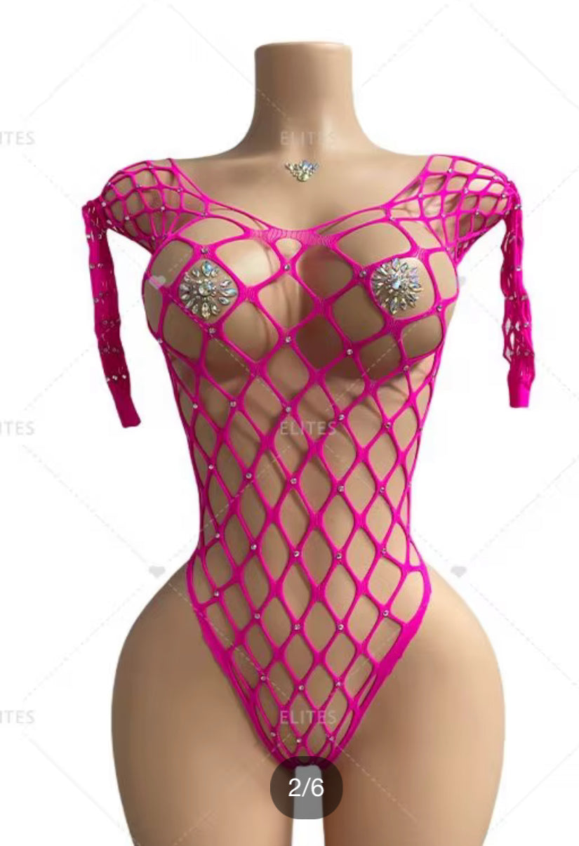 HN Dancewear- Rhinestone Fishnet 1pc by Hot Nights