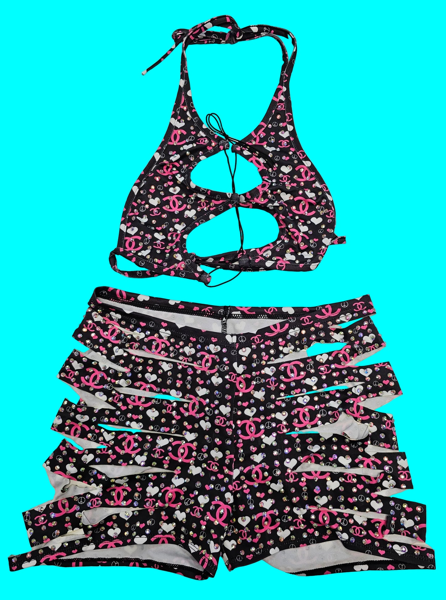 Hot Nights- VIP Rhinestone 2pc Short Set