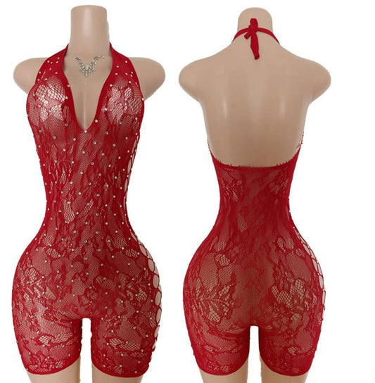 Hot Nights- Favorite Dancer Rhinestone Short Bodysuit