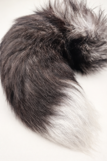 Real Super Fluffy Silver Fox Tail Butt Plug – Handmade 18” | Lisa’s Custom Leathercraft by Lisa's Custom Leathercraft & Repair