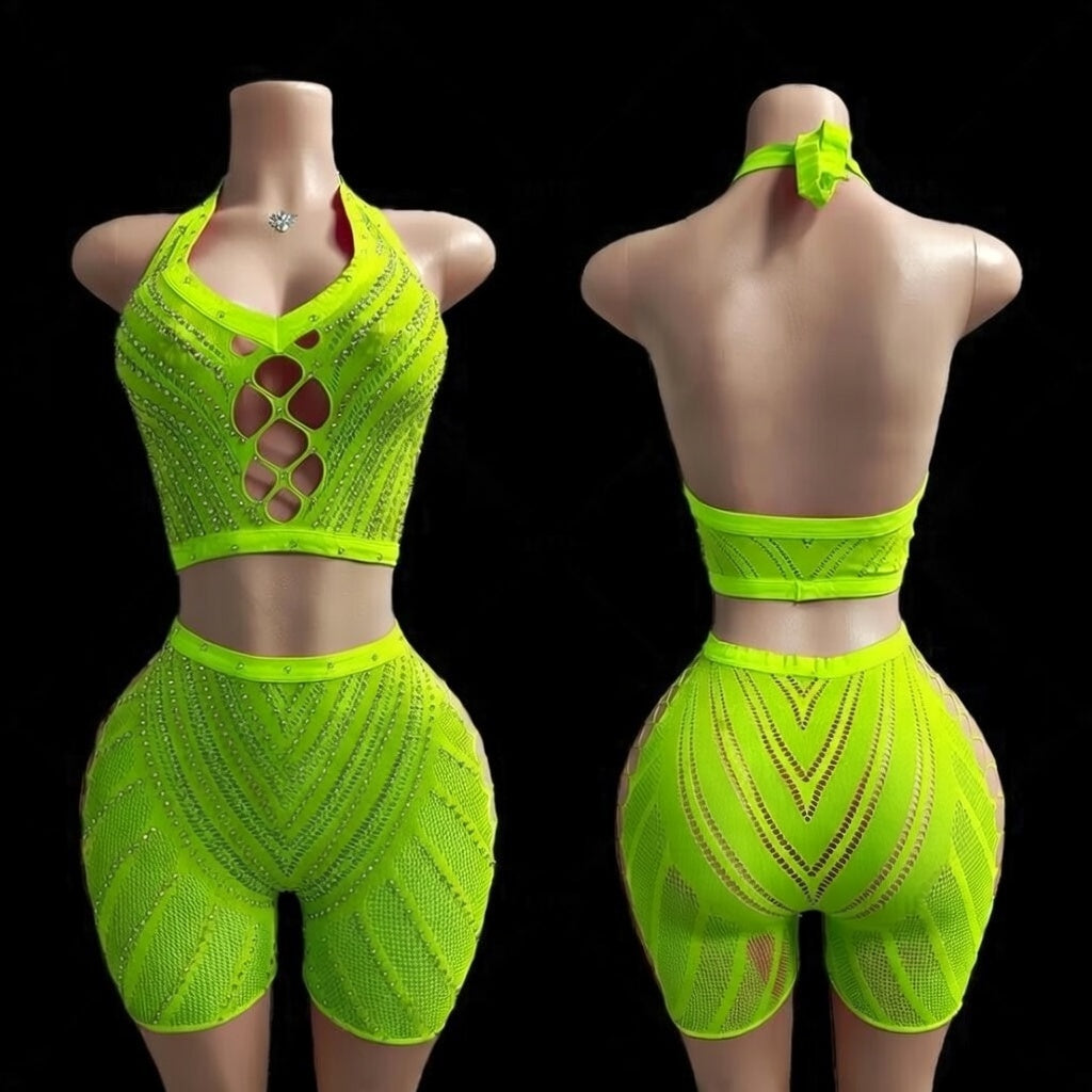 Hot Nights- Trouble Tonight Rhinestone Short Set