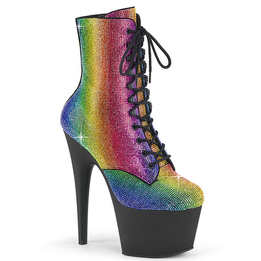 Pleaser- 7" Heel Rainbow Rhinestone Embellished Ankle Boot