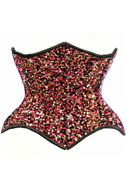 Top Drawer Multi Pink Sequin Curvy Cut Waist Cincher Corset