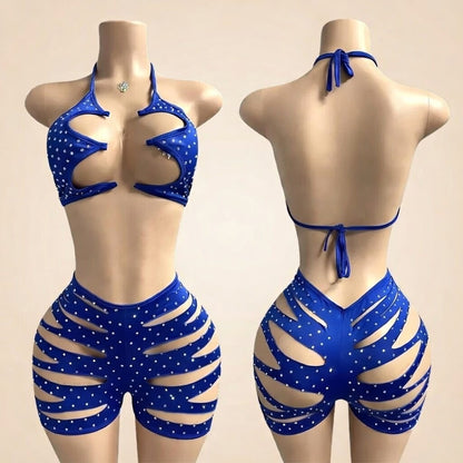 Hot Nights-  Temptations Rhinestone 2pc Short Set