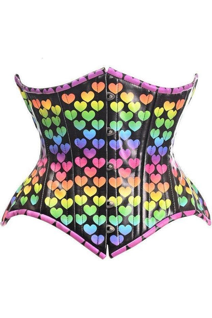 Top Drawer Rainbow Hearts Double Steel Boned Curvy Cut Underbust Cincher Corset