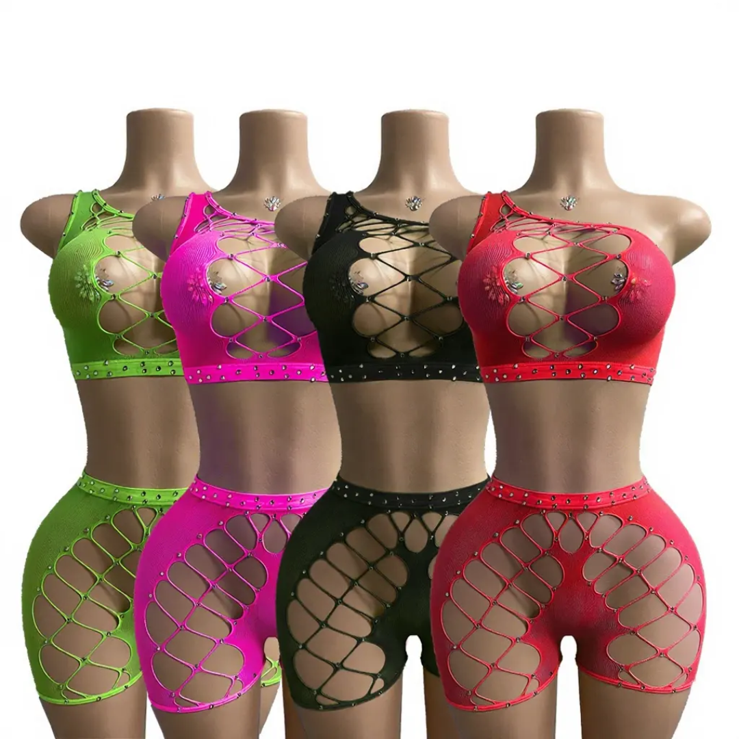 Hot Nights-  Heartbreaker Rhinestone 2pc Short Set