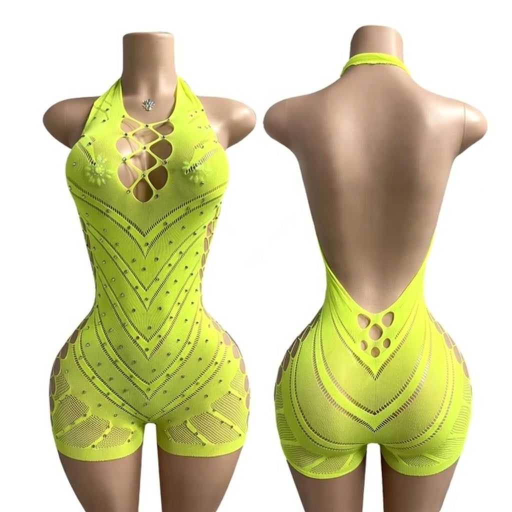 Hot Nights-  Sin City Rhinestone 1pc Short Set