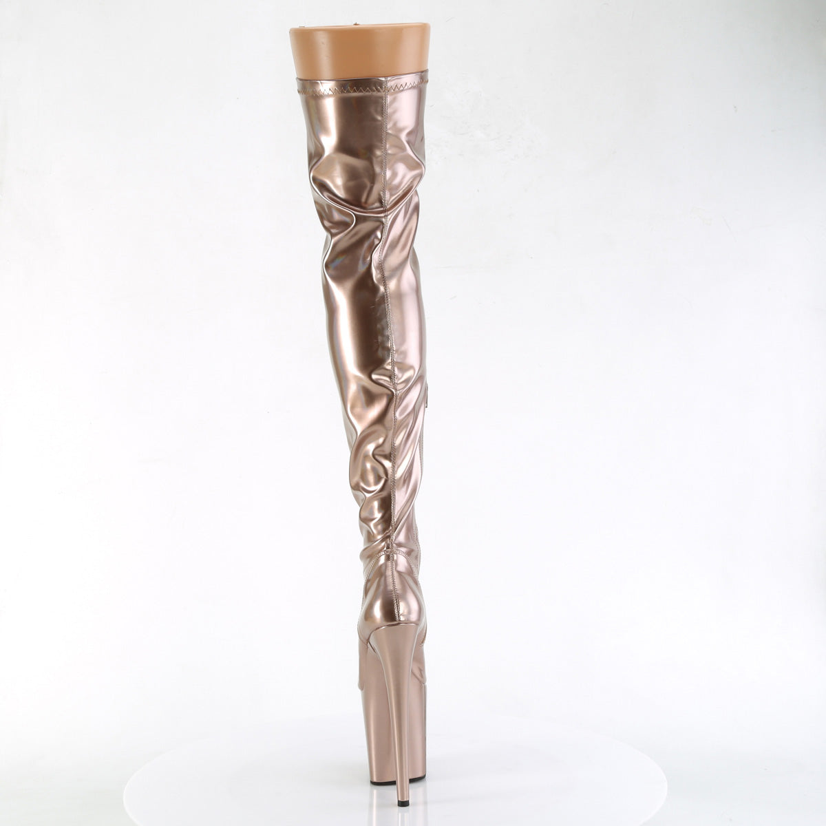Pleaser 8" Heel Rose Gold Metallic Stretch Thigh Boot