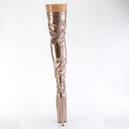 Pleaser 8" Heel Rose Gold Metallic Stretch Thigh Boot