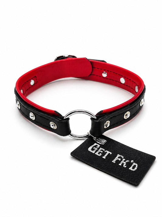 Get Fk’d - Red Lined Leather Rhinestone Collar – Handcrafted Genuine Leather