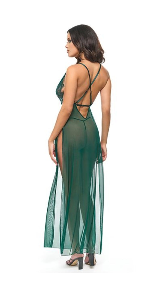Cami Lace and Mesh Gown(Panty Not
Included)-Green