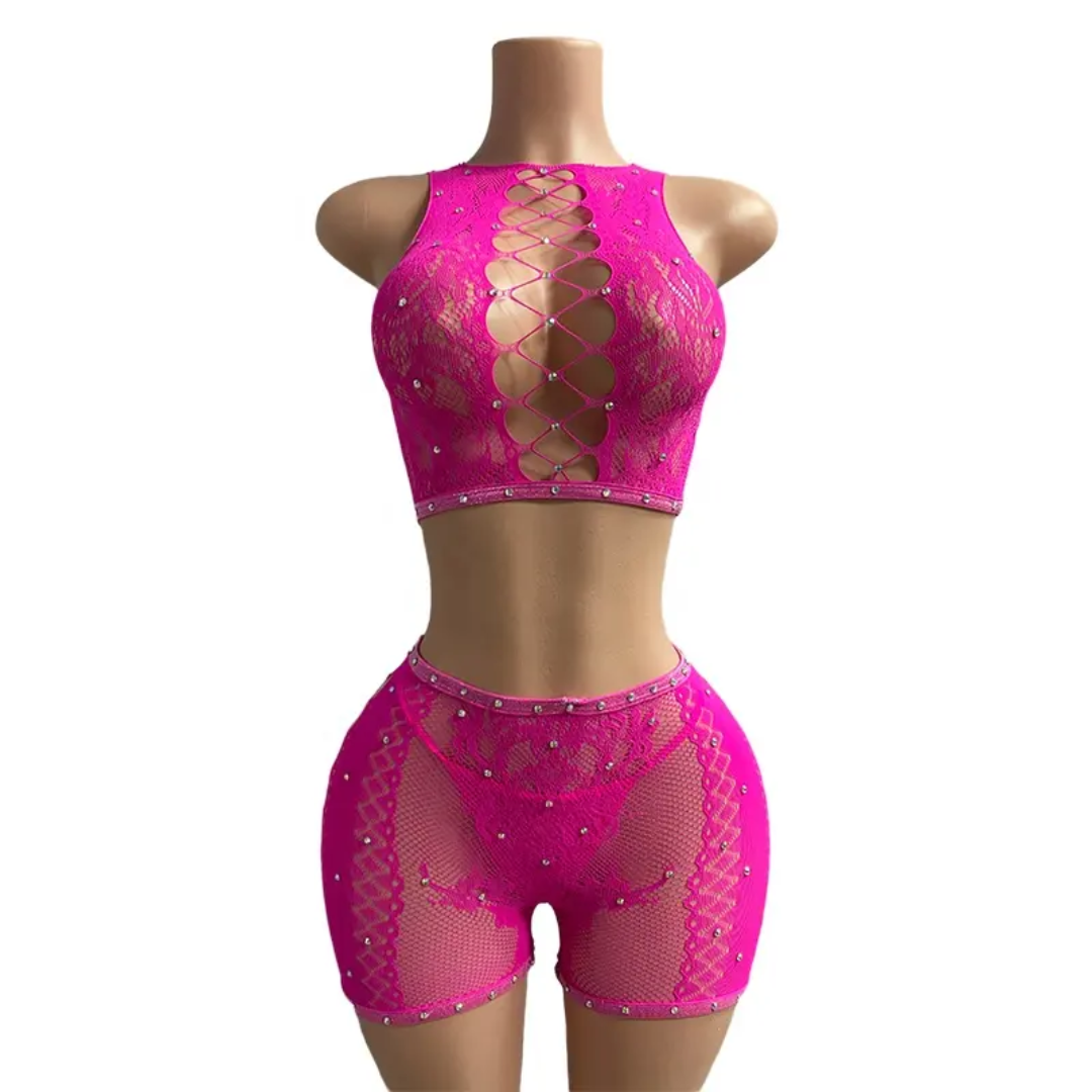 Hot Nights- Sugar Rush Rhinestone 3pc Short Set