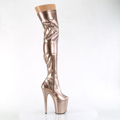 Pleaser 8" Heel Rose Gold Metallic Stretch Thigh Boot
