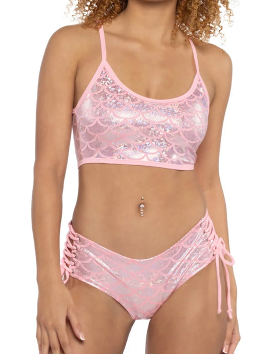 Bubblegum Pink Scale Tank & Lace-Up Short SET by J. Valentine