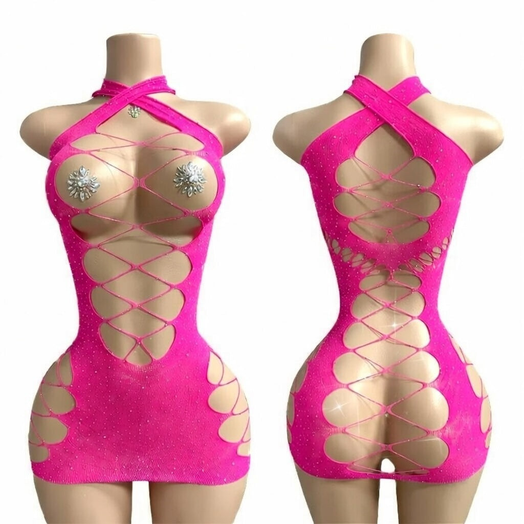 Hot Nights- Just Enough Rhinestone Mini Dress