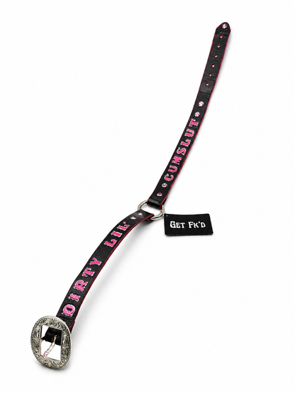 Get Fk’d - Handcrafted Genuine Leather Collar/Cuffs – "C*m Sl*t" by Lisa's Custom Leathercraft & Repair