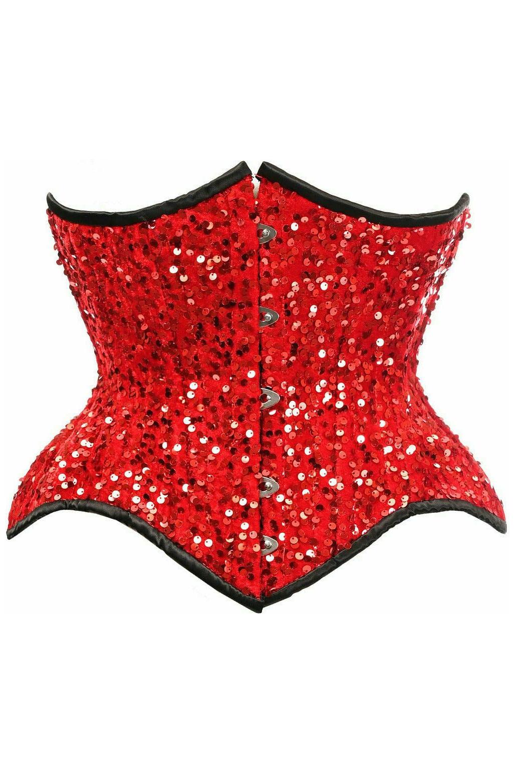 Top Drawer Red Sequin Curvy Cut Waist Cincher Corset