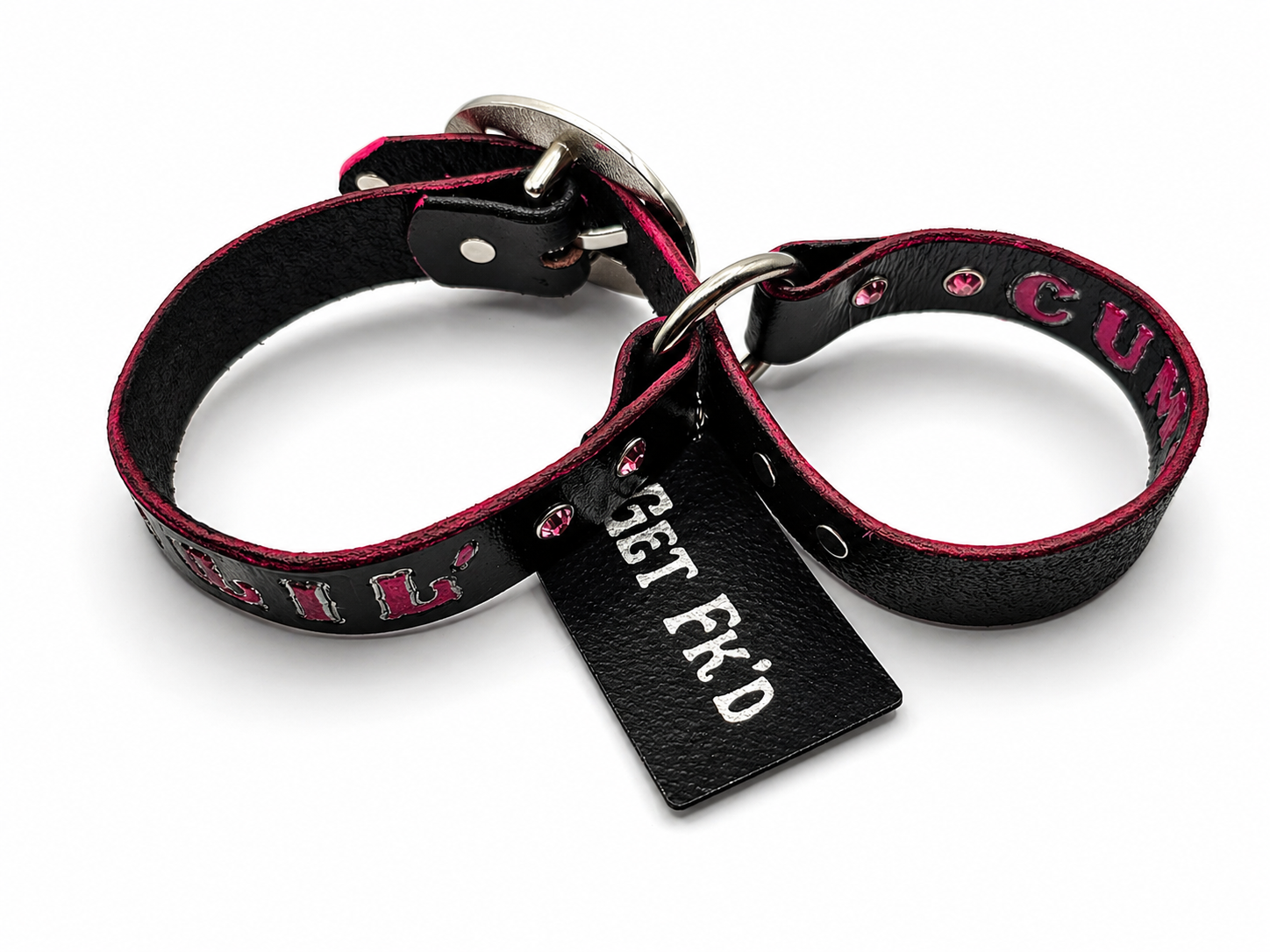 Get Fk’d - Handcrafted Genuine Leather Collar/Cuffs – "C*m Sl*t" by Lisa's Custom Leathercraft & Repair
