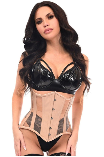 Top Drawer Nude Patent & Mesh Steel Boned Under Bust Corset