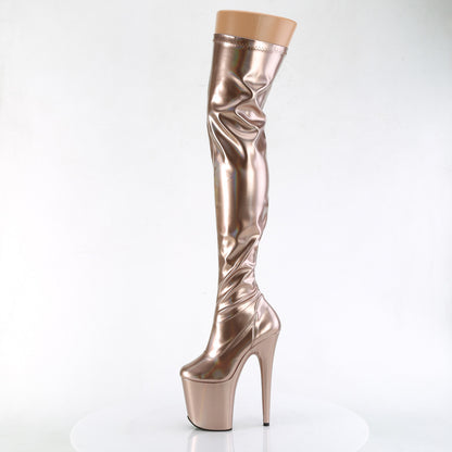 Pleaser 8" Heel Rose Gold Metallic Stretch Thigh Boot