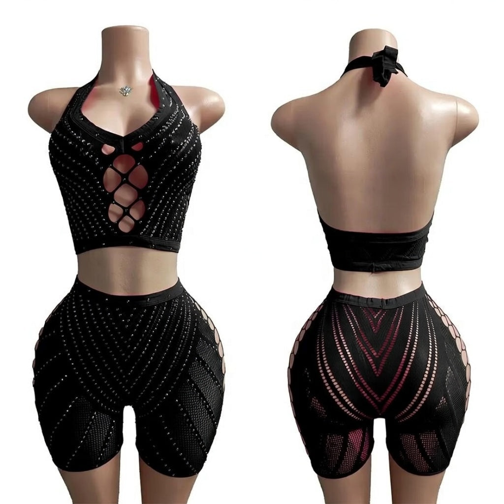 Hot Nights- Trouble Tonight Rhinestone Short Set