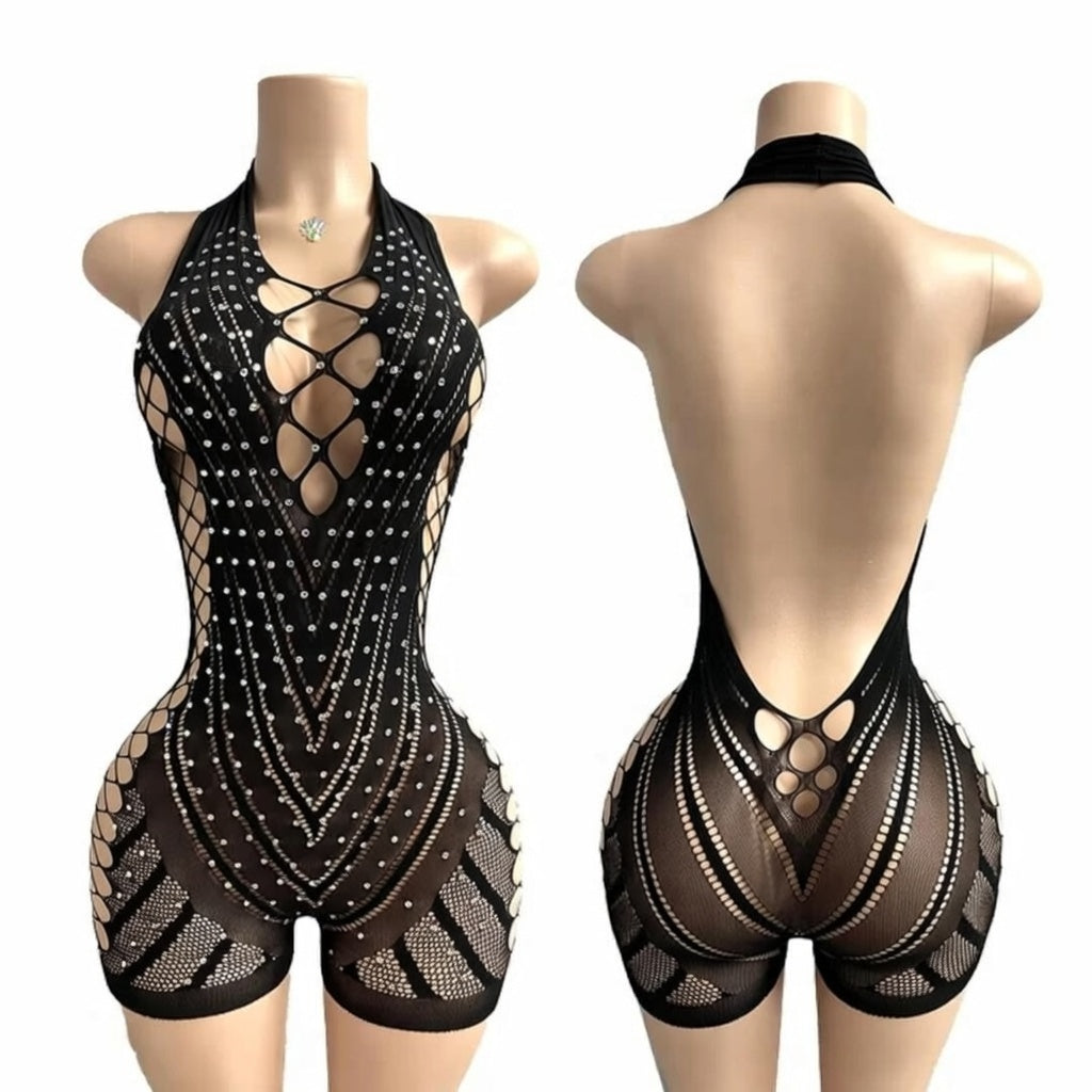 Hot Nights-  Sin City Rhinestone 1pc Short Set