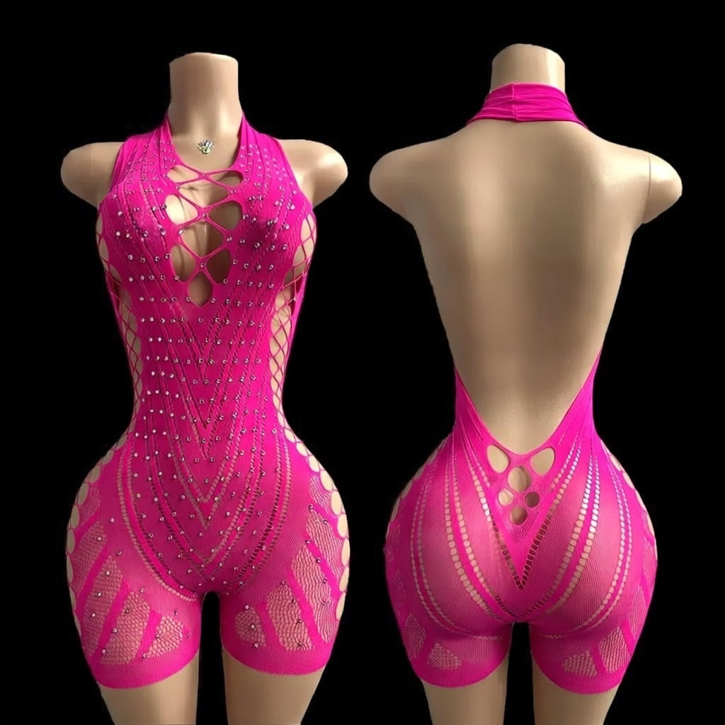 Hot Nights-  Sin City Rhinestone 1pc Short Set