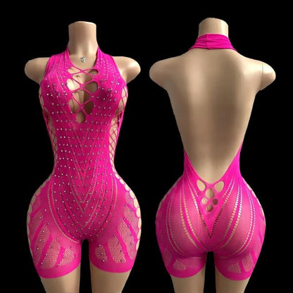 Hot Nights-  Sin City Rhinestone 1pc Short Set