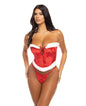 Holiday Santa's Entourage Boned Velvet Bustier w/Marabou Trim & G-String Red/White 1X/2X