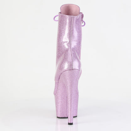 Pleaser  7" Heel Lilac Glitter Lace-Up Front Ankle Boot